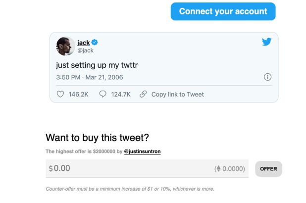 Tweet de Jack Dorsey (vendido por NFT)