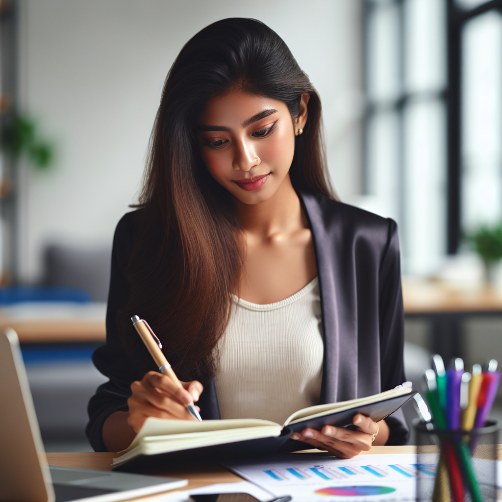 Jovem mulher analisando seu planejamento financeiro