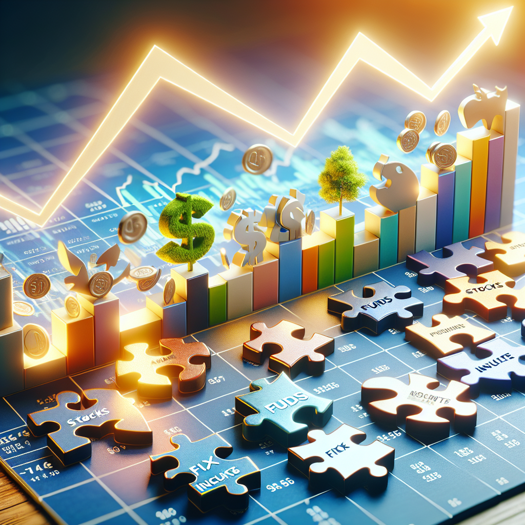 Mesa com diferentes tipos de investimentos representados como peças de quebra-cabeça